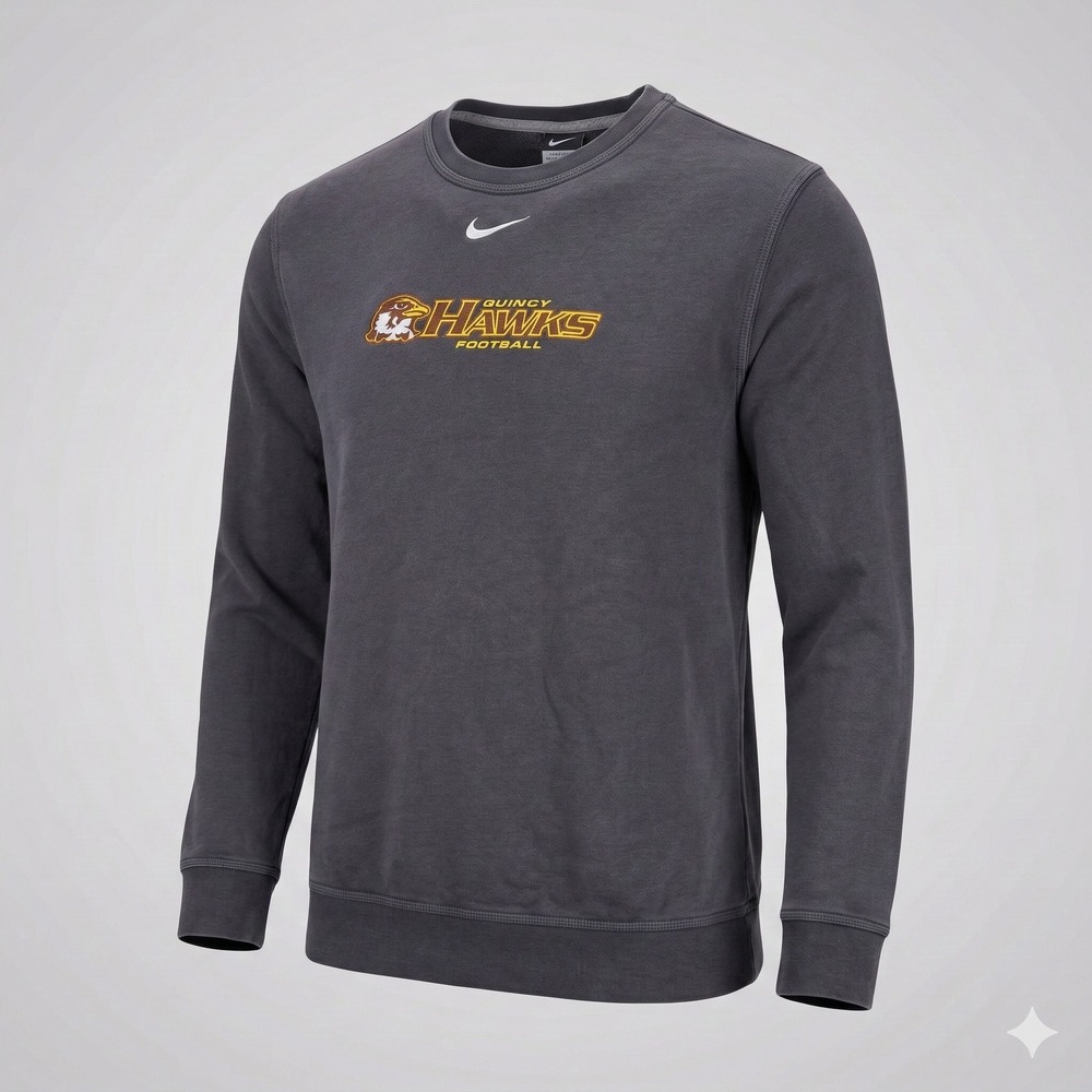 Nike‎ Quincy Hawks Football Sweatshirt Mens Large Gray Crewneck Center Swish